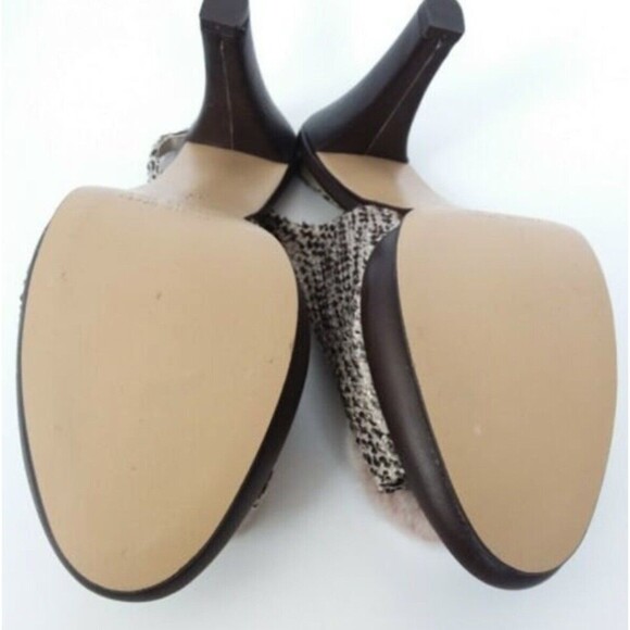 Via Condotti  Tweed Pom Pom Sling-back Peep-toe Sandals Brown 8 - Picture 9 of 11